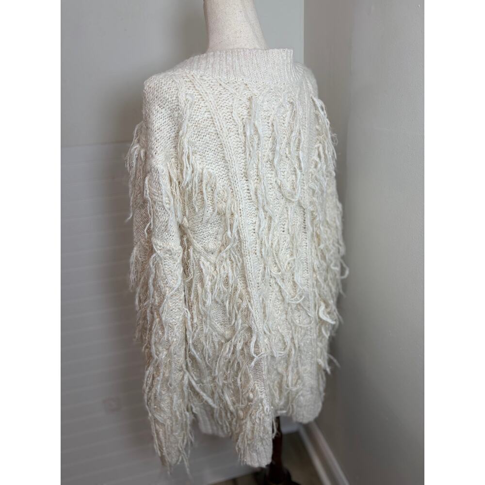 Anthropologie Fringed Pullover Sweater Oversized Ivory BOHO Shaggy Fringe Detail - Picture 6 of 13